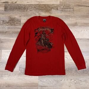Vintage Y2K 90s Lucky Brand Waffle Knit Long Sleeve Red Moto Thermal Tee- XL
